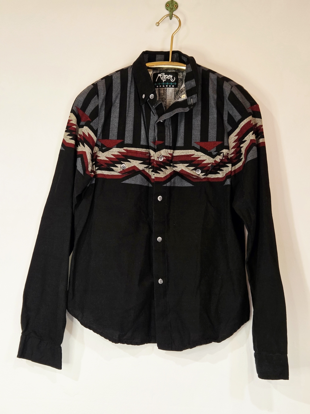 Roper Boys XL Western Button-Up Shirt Black Aztec Southwestern Border Print